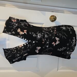 American Rag Black Floral V-Neck Blouse S